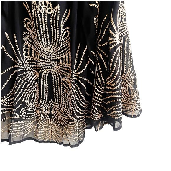 Soft Surroundings Embroidered Chiffon Black Knee Skirt Size XL Gold Embroidery - Picture 3 of 9